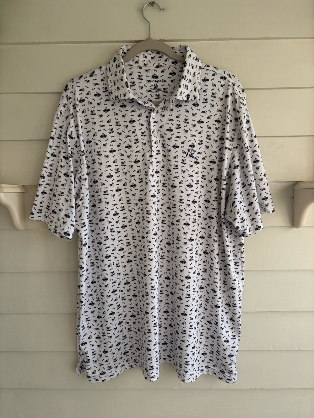 Rhoback The Drool Bulldog Bone Short Sleeve Performance Polo Shirt Men’s Size XL